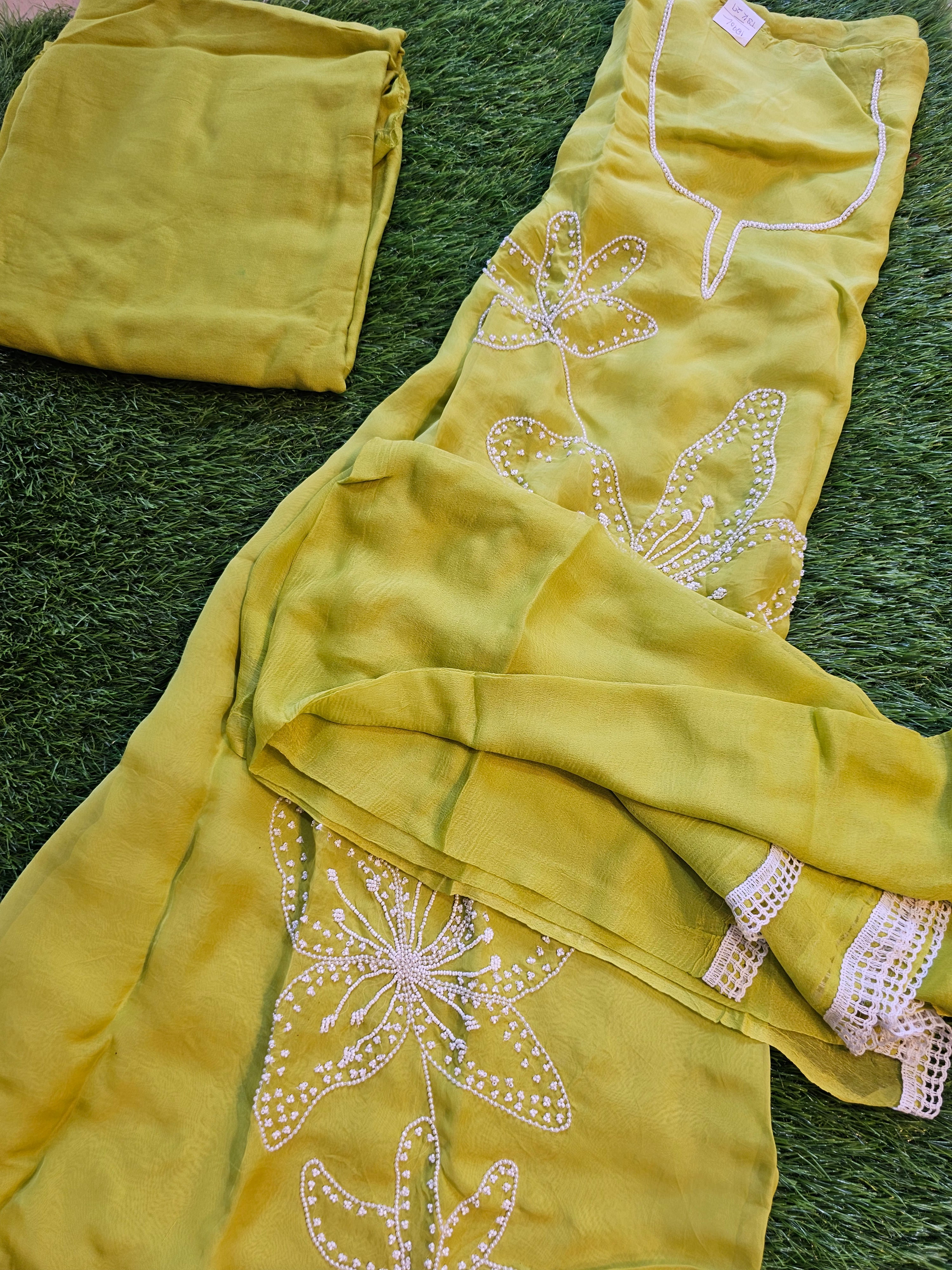 Georgette Suit with Pearl work and  Chiffon dupatta