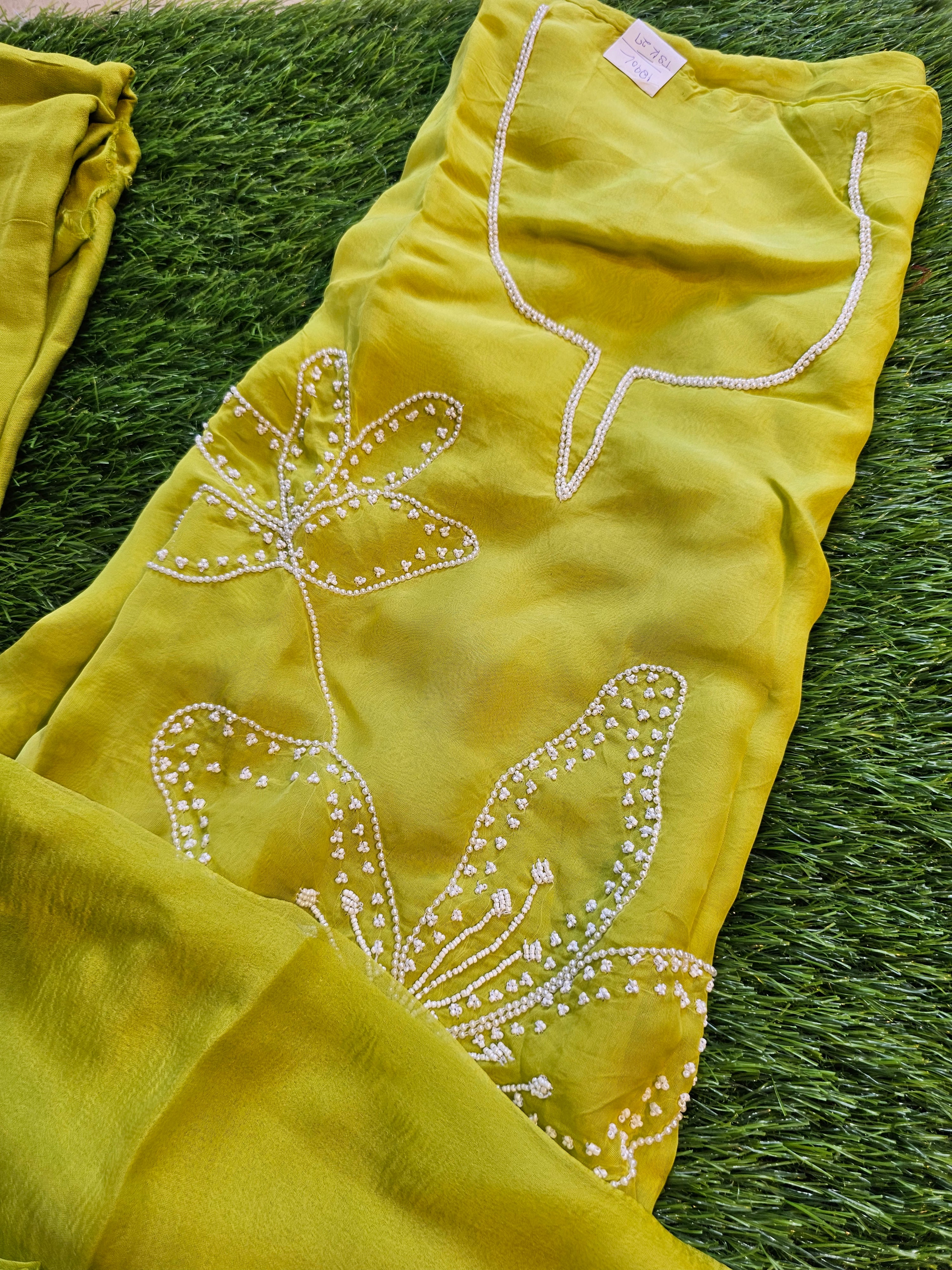 Georgette Suit with Pearl work and  Chiffon dupatta