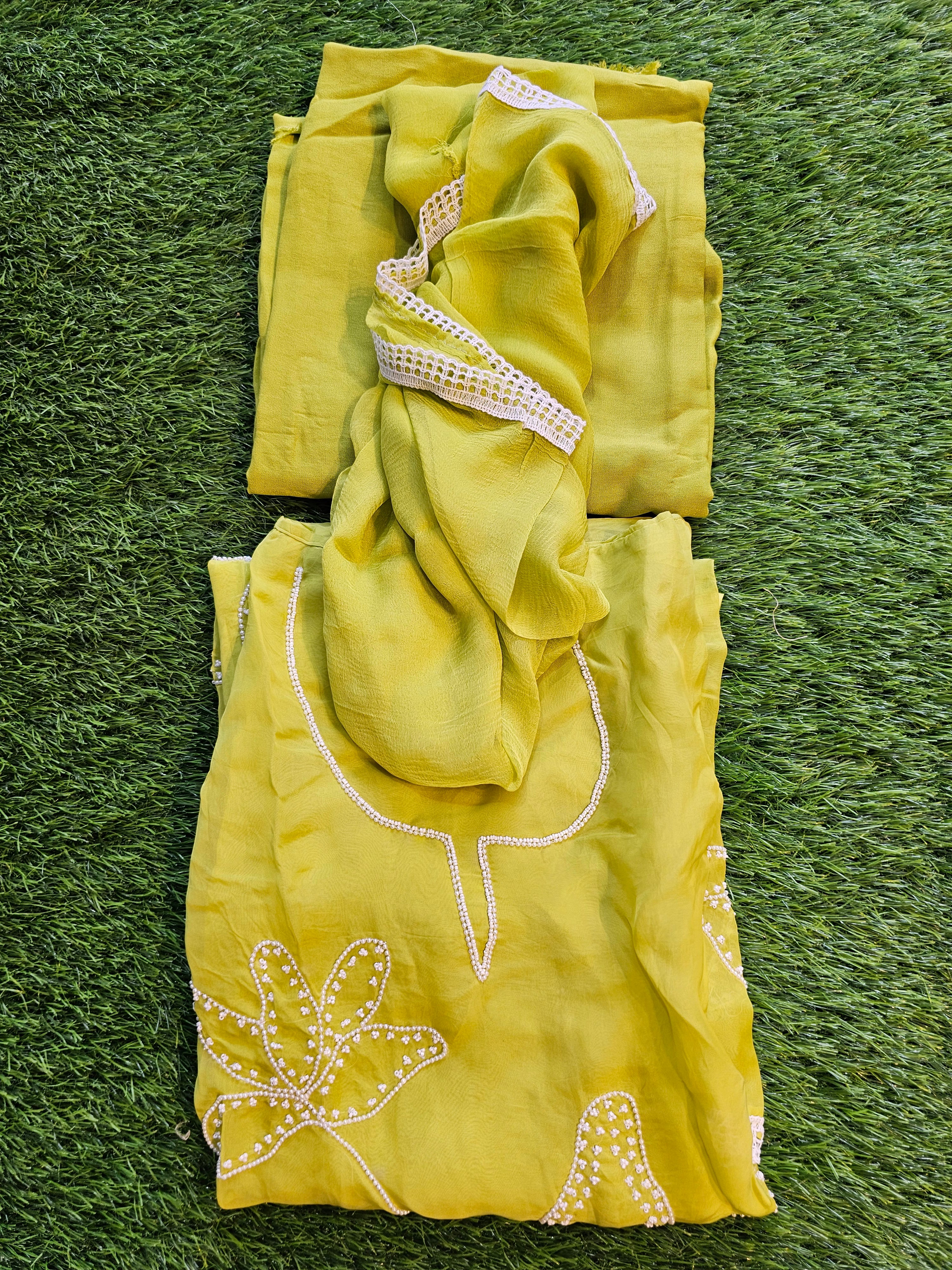 Georgette Suit with Pearl work and  Chiffon dupatta