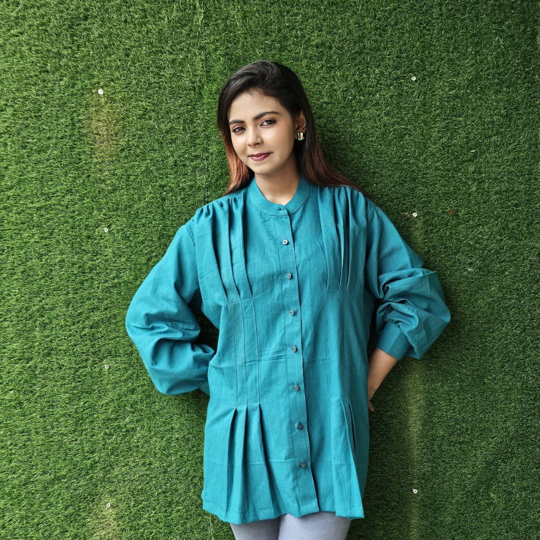 Blue Chinese Collar Shirt, for Beautiful ladies and office wear,regular wear and more.....