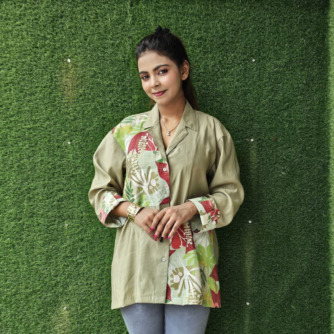 Green Coat Collar Shirt, stylish green shirt, cotton fabrics,....
