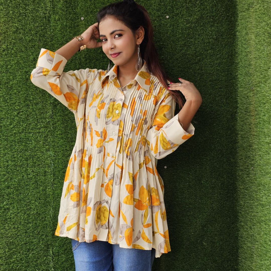 Flower Printed Shirt for women, college wear, soft rayon cotton fabric