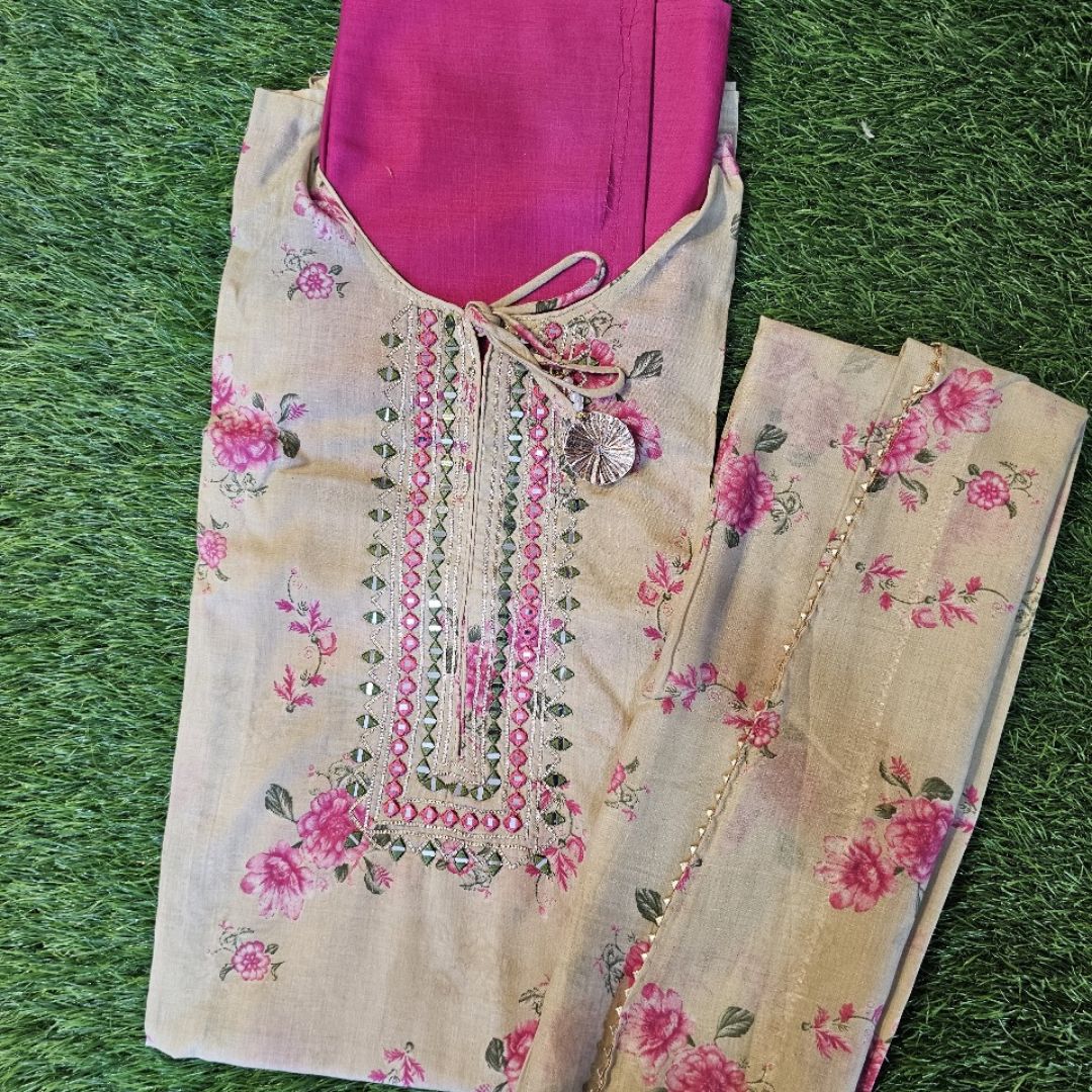 White and Pink Cotton Suit Set