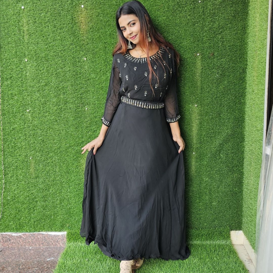Black Gown with Stone Work