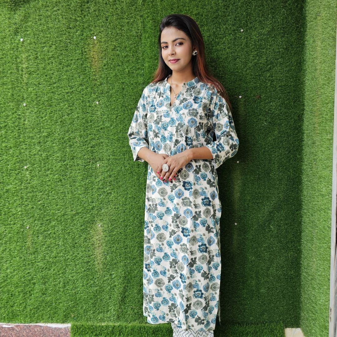Blue and white Rayon Kurti
