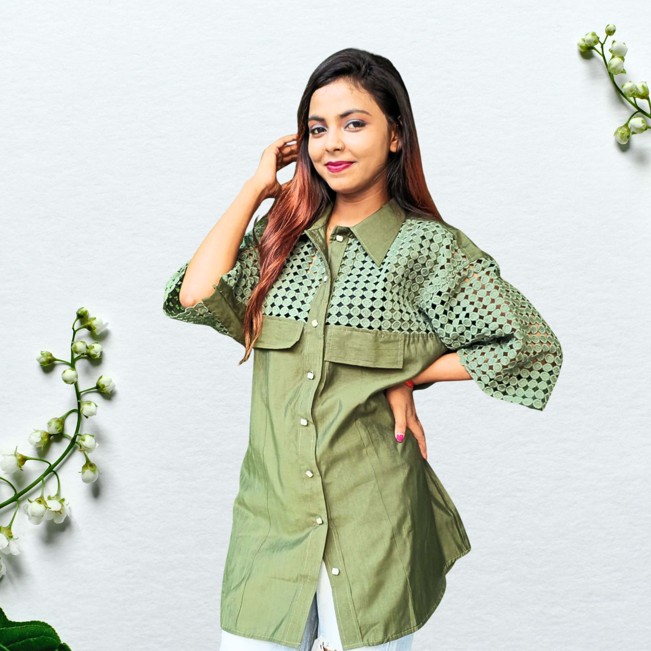 Oversized Green Shirt for womens, latest design, Stylish shirt.........