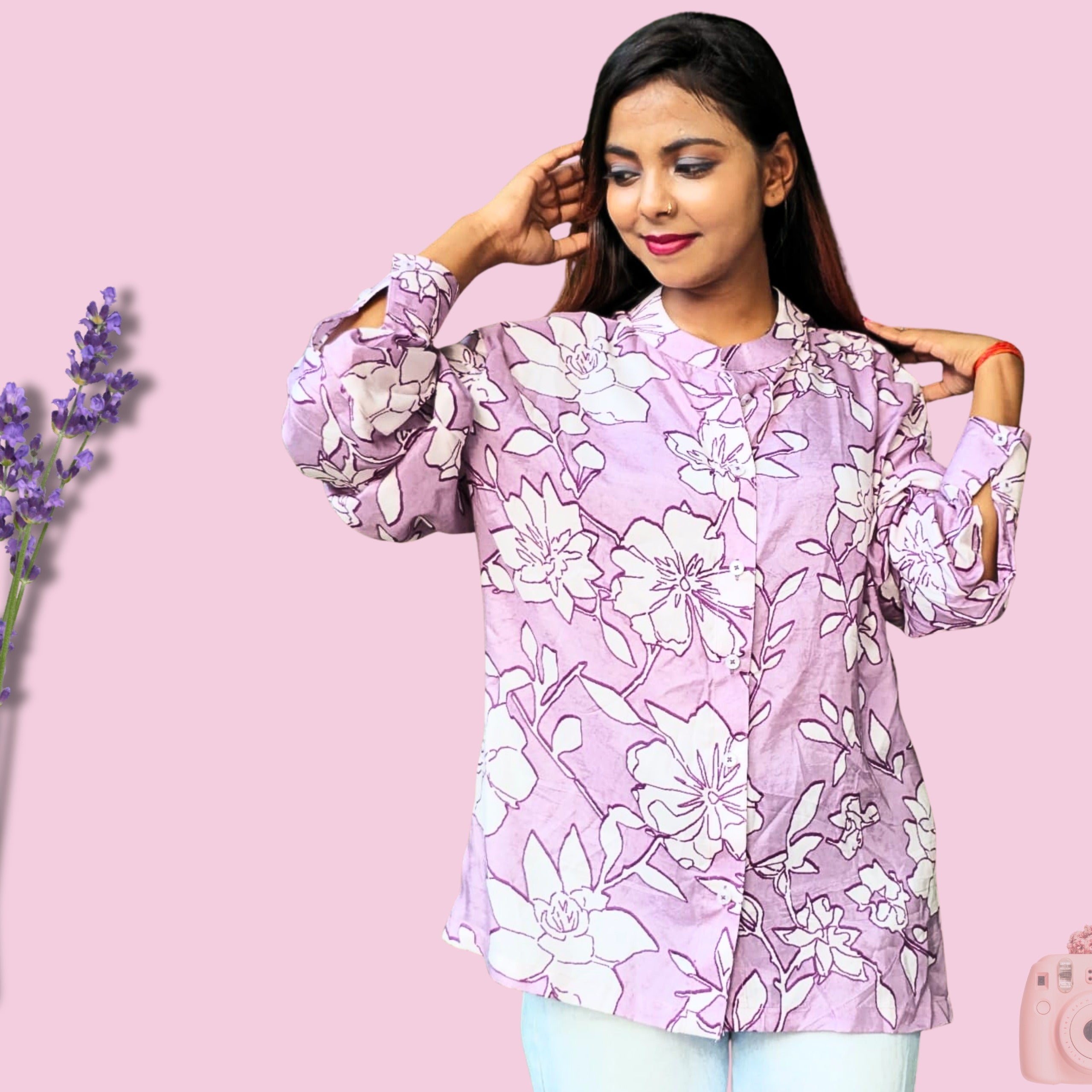 Pink Printed Shirt for women, stylish shirts, full sleeves,casual shirt, trending shirt,........
