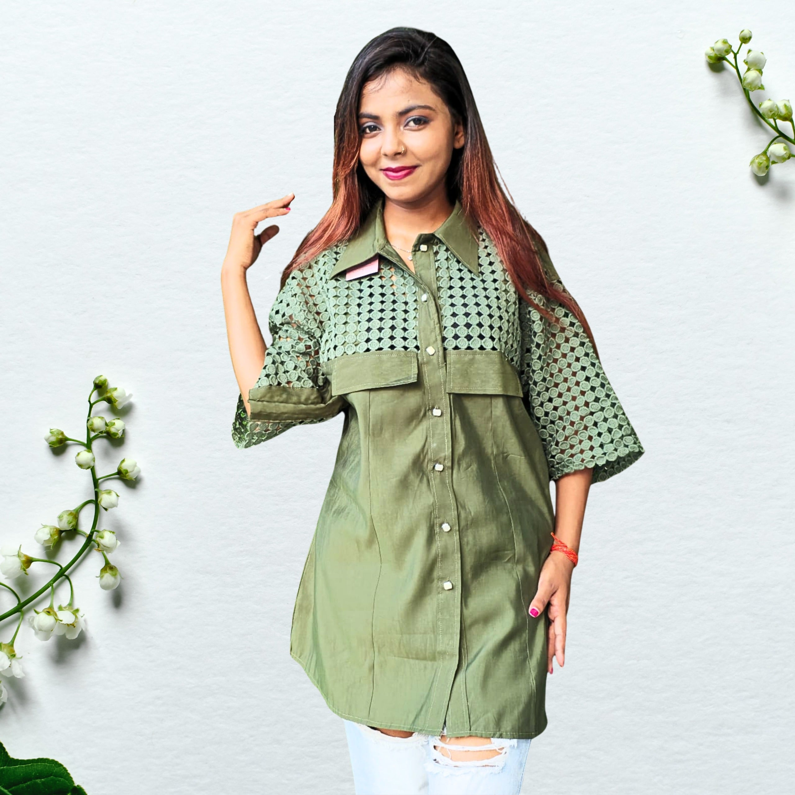 Oversized Green Shirt for womens, latest design, Stylish shirt.........