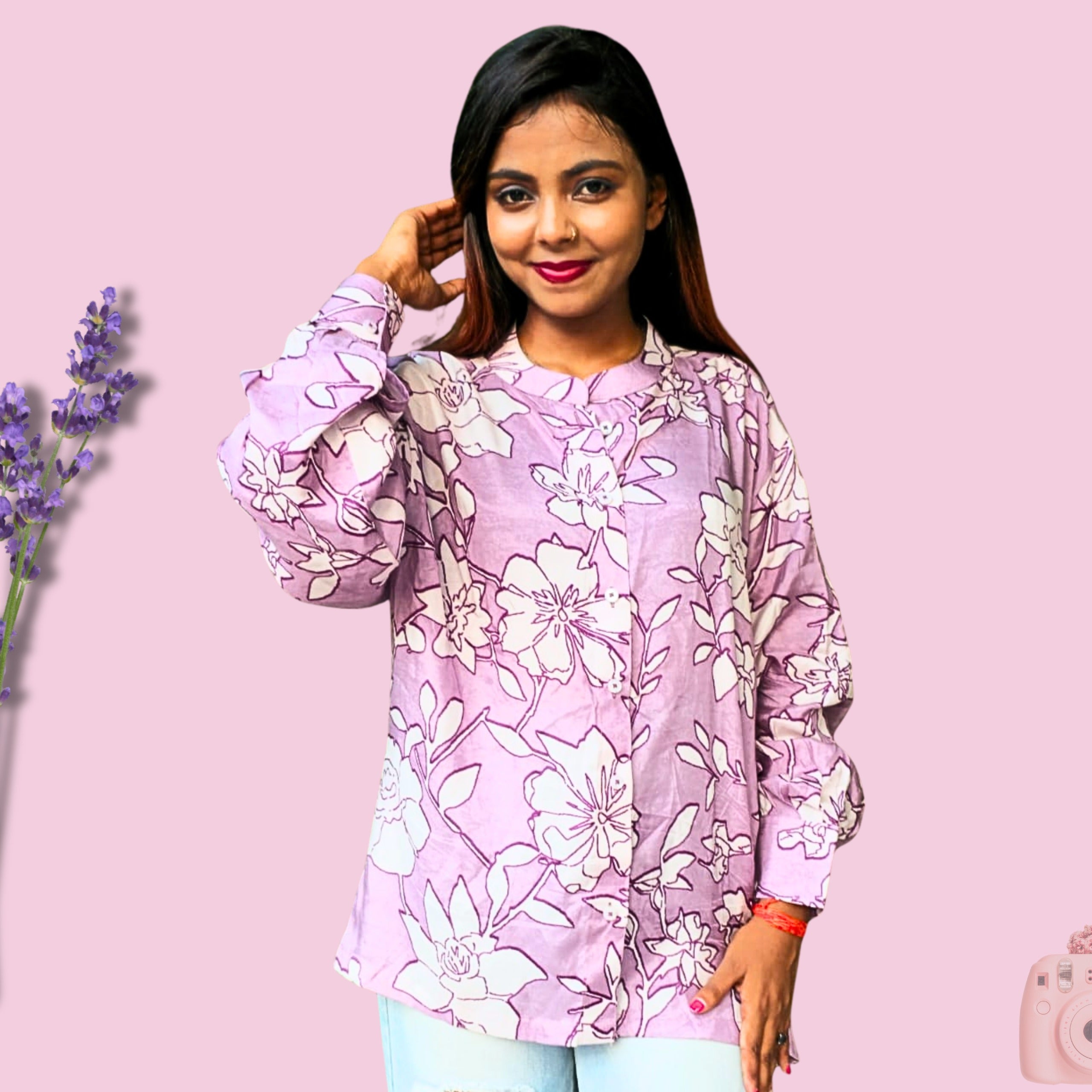 Pink Printed Shirt for women, stylish shirts, full sleeves,casual shirt, trending shirt,........