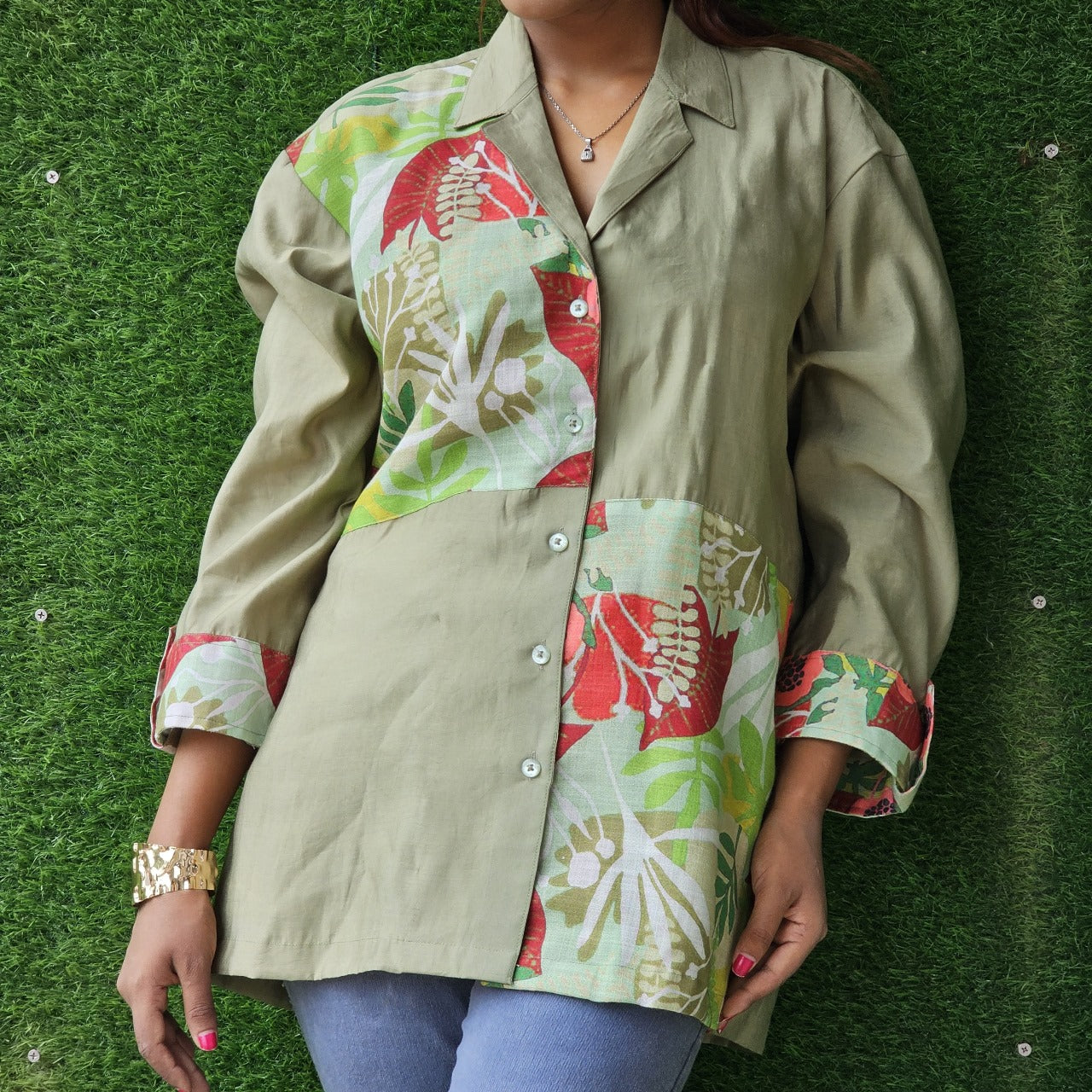 Green Coat Collar Shirt, stylish green shirt, cotton fabrics,....