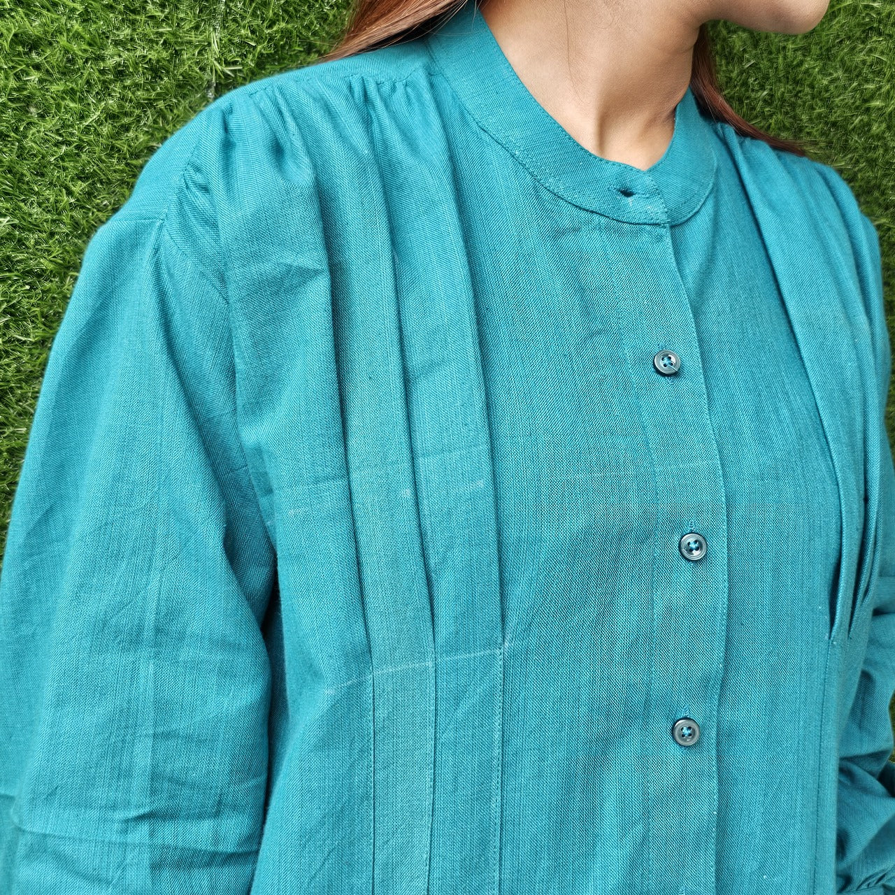 Blue Chinese Collar Shirt, for Beautiful ladies and office wear,regular wear and more.....