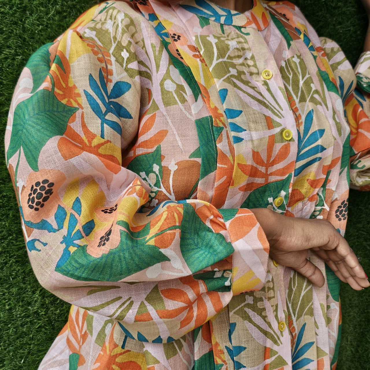 Chinese Collar Shirt,very attractive shirt, leaf printed, hand stitching........