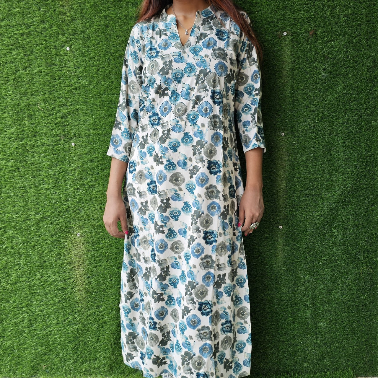 Blue and white Rayon Kurti