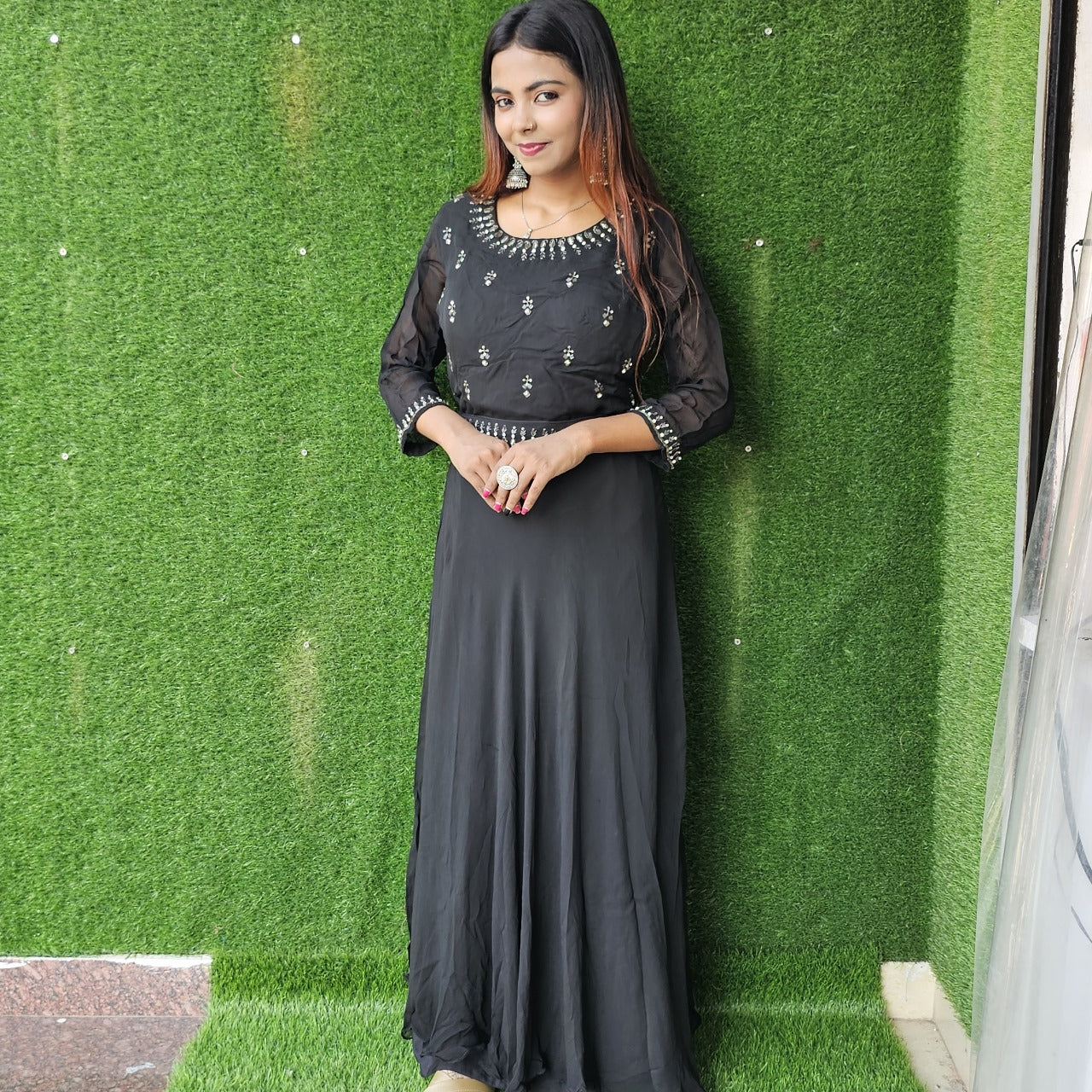 Black Gown with Stone Work