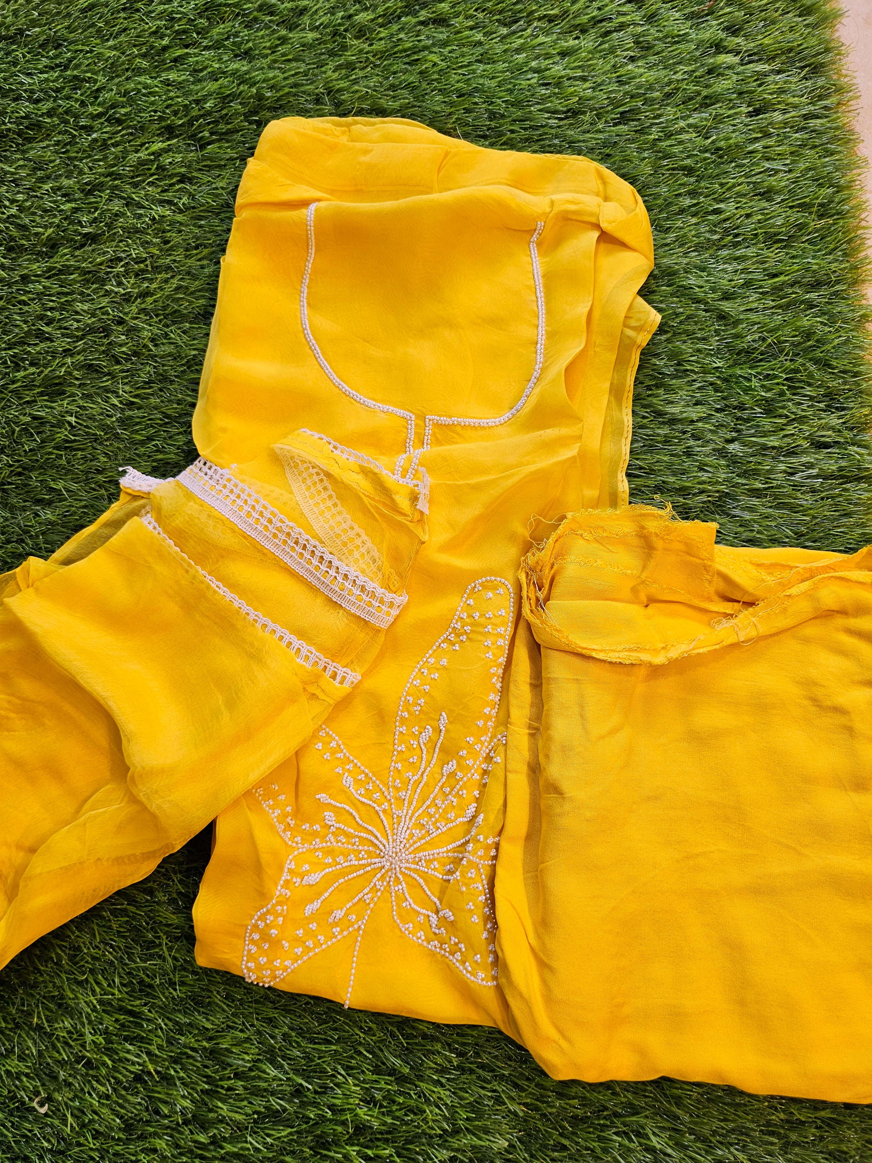 Georgette Suit with Pearl work and  Chiffon dupatta